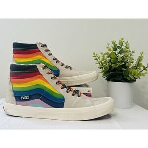 Vans Mens Skate Sk8-Hi Pride Light Gray‎ Rainbow Suede Canvas Shoes Sneakers 12